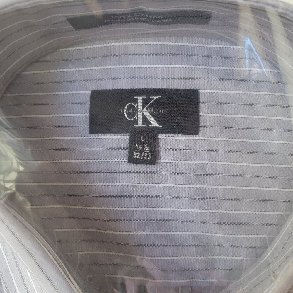 Calvin Klein Man’s Cotton Fancy Steel Dress Shirt (Neck size:16.5)